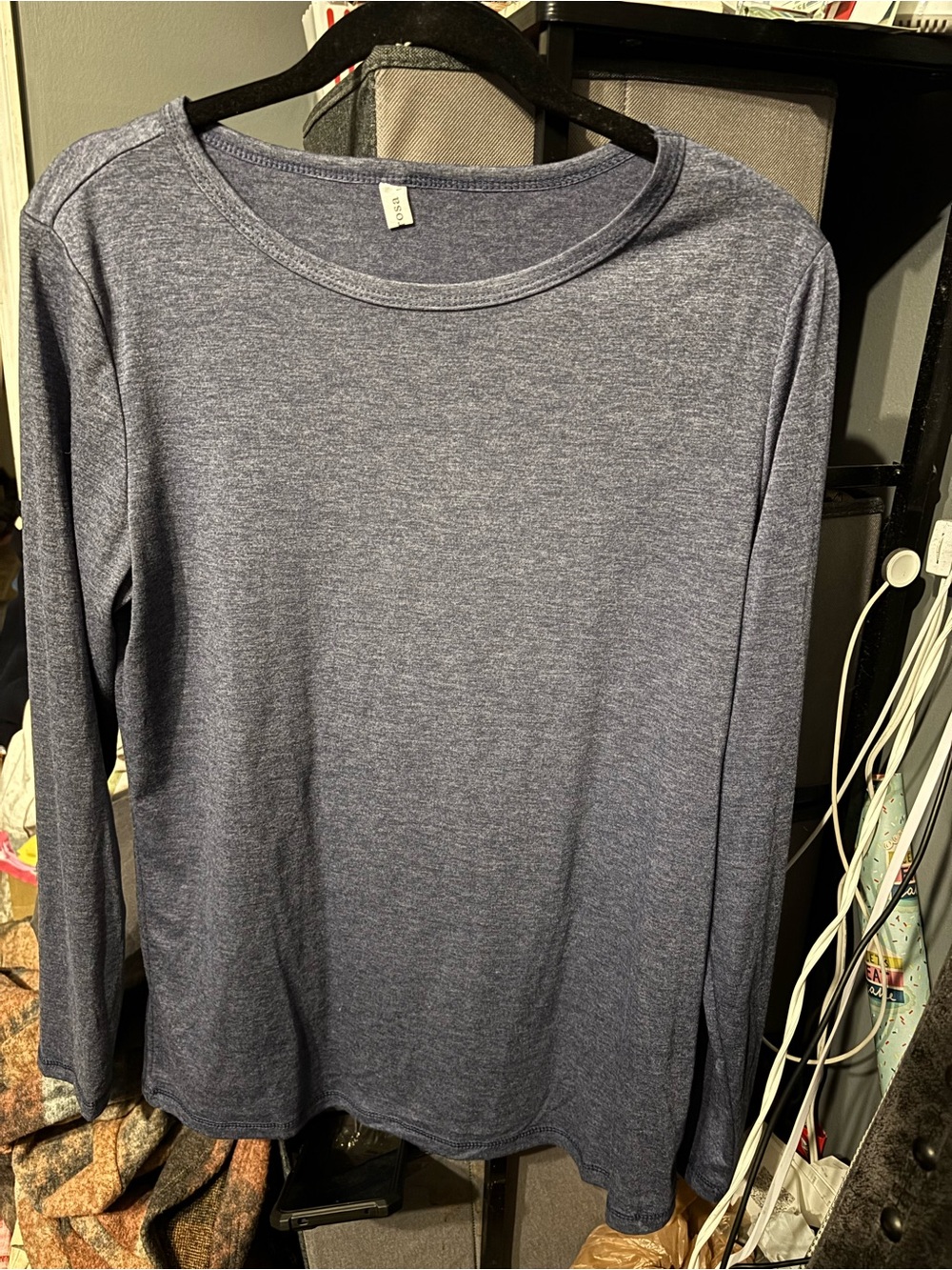 She Rosa Classic Long-Sleeve Crewneck Top - Navy Heather Large